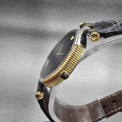 Seiko Watch Men 30mm Black Dial Two Tone Octagon 5930-5470 New Battery Vintage2