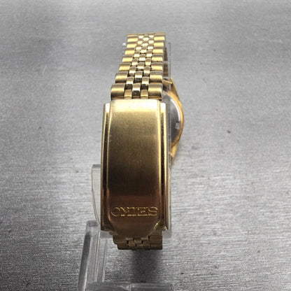 Seiko Watch Women 24mm Gold Dial Gold Tone Daydate Round 7N83-0041 New Battery7
