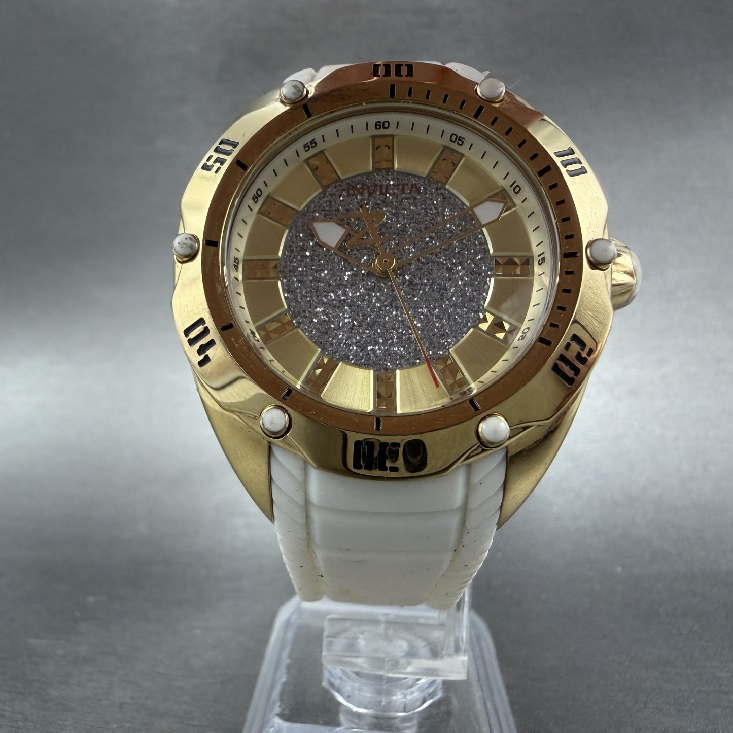 Invicta Venom Watch Women Silver Dial Gold Tone Round Rubber 26147 New Battery5