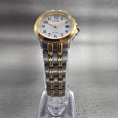 Citizen Eco-Drive Watch Women 26mm White Dial Two Tone Date E011-S064911 Works5