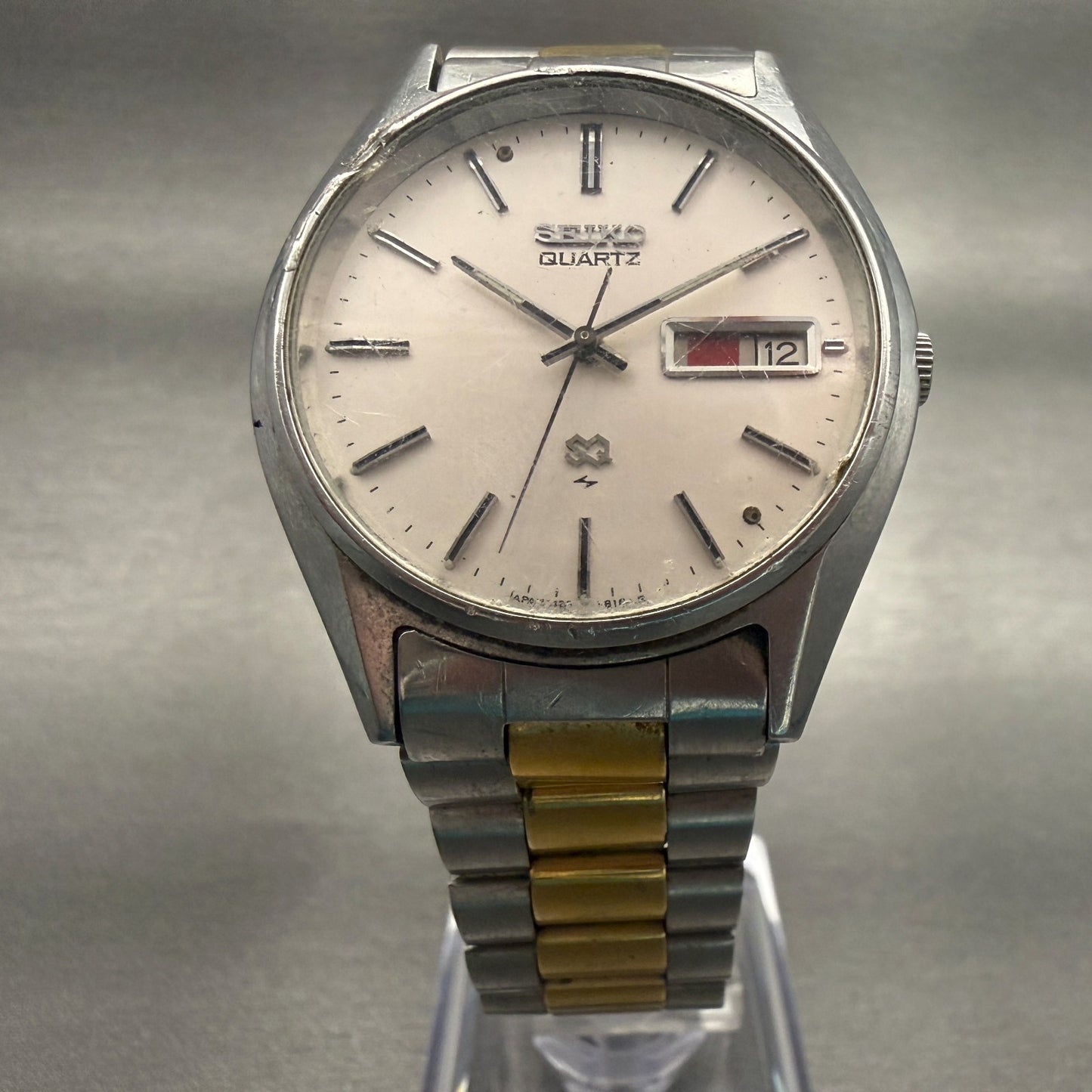 Seiko SQ Watch Men 35mm Silver Dial Two Tone Daydate Round 7123-8460 New Battery5