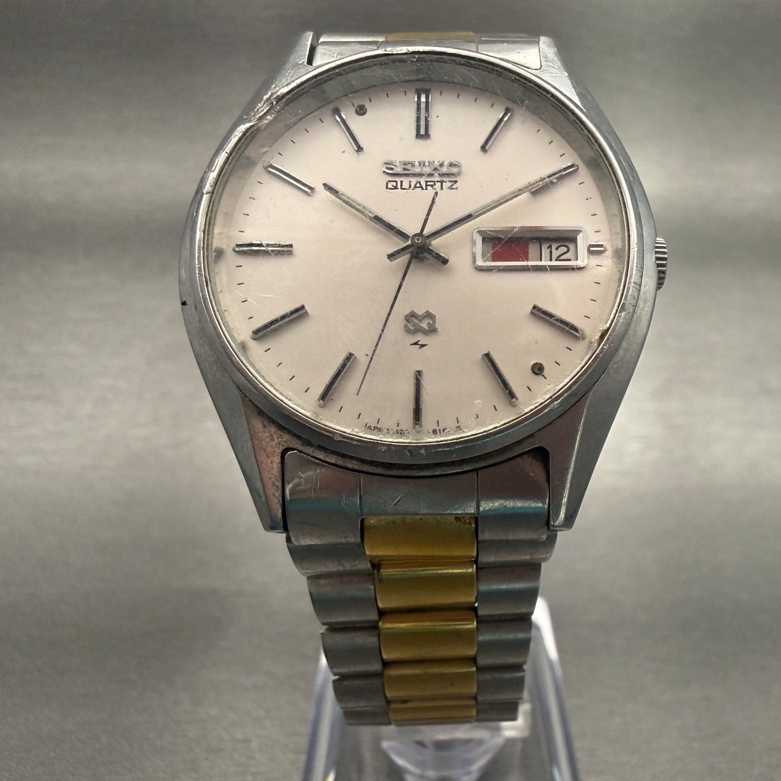 Seiko SQ Watch Men 35mm Silver Dial Two Tone Daydate Round 7123-8460 New Battery5