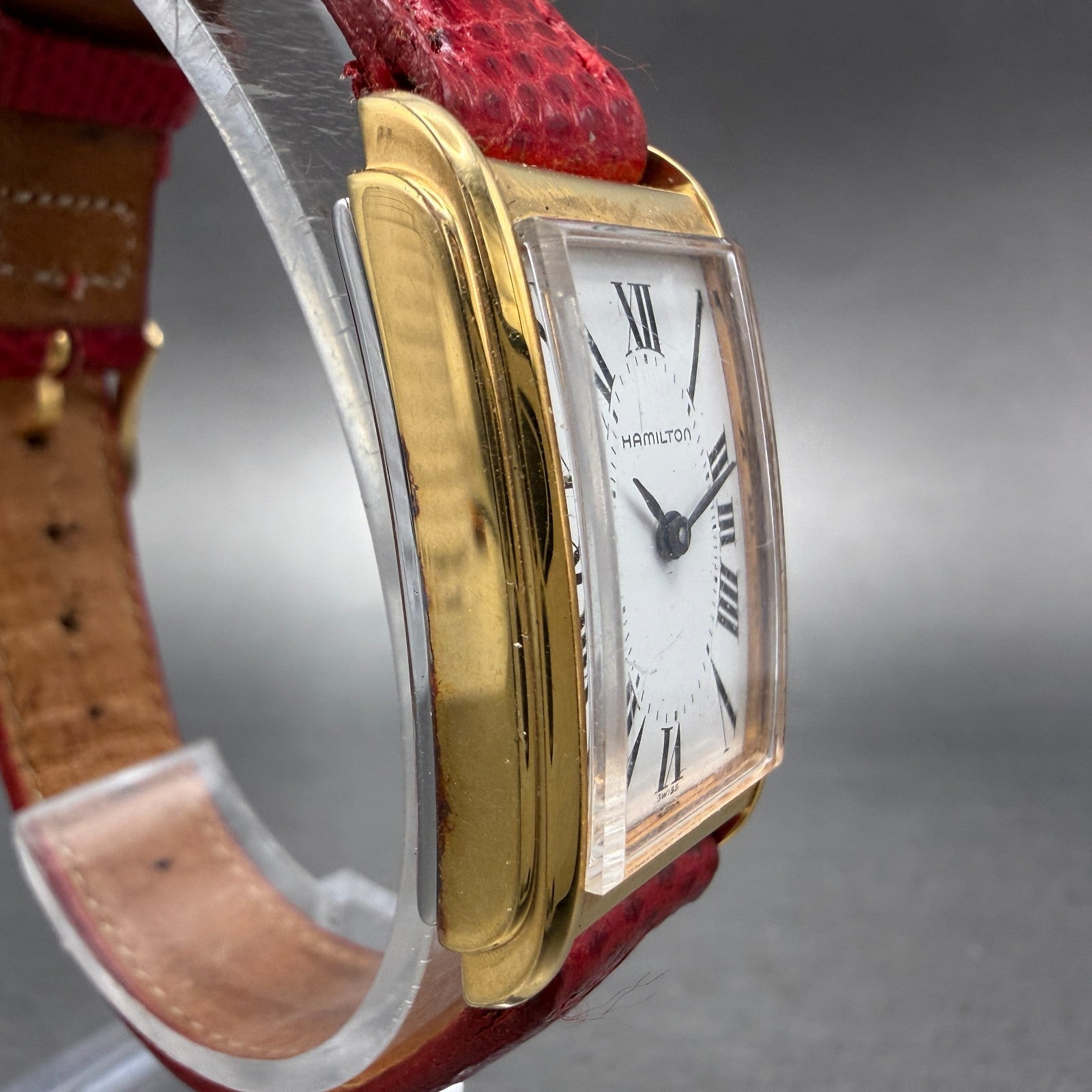 Hamilton Tank Watch Women 18mm White Dial Gold Tone Rectangle 6092 PARTS4