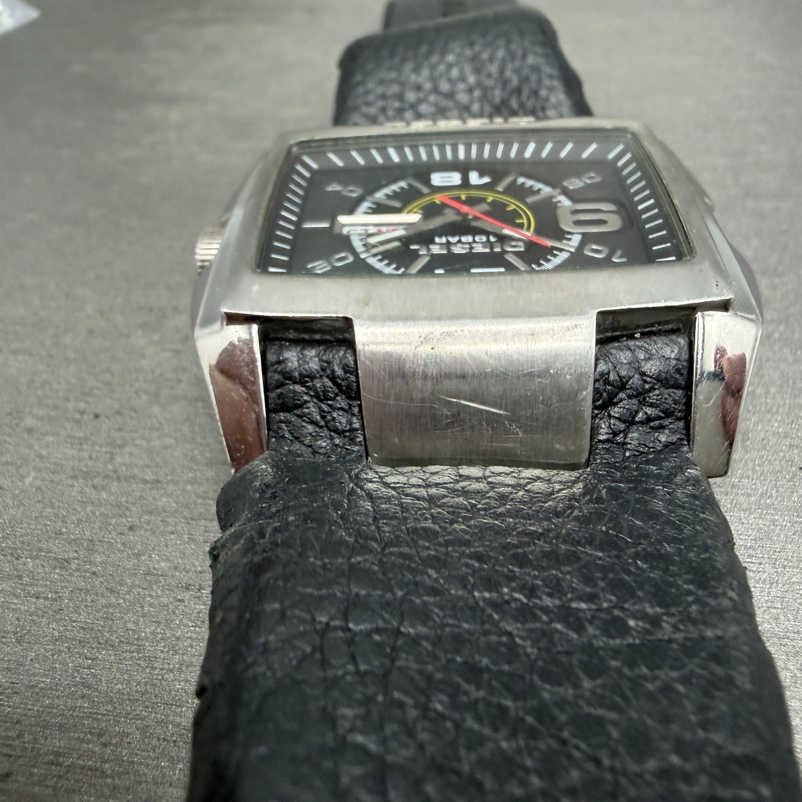 Diesel Bugout Watch Men 49mm Black Dial Steel Daydate Rectangle DZ-1215 New Batt4