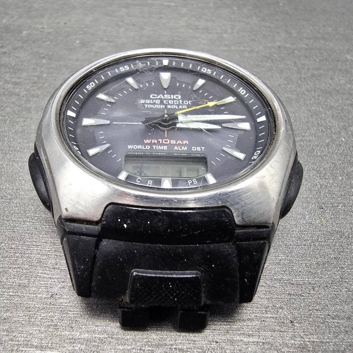 Casio Wave Ceptor Watch Men 43mm Black Dial Silver Analog Digital Solar WVA-430J2