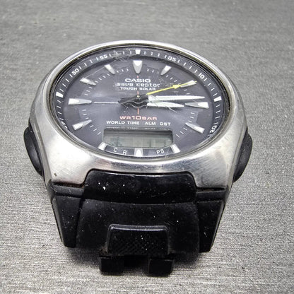 Casio Wave Ceptor Watch Men 43mm Black Dial Silver Analog Digital Solar WVA-430J2