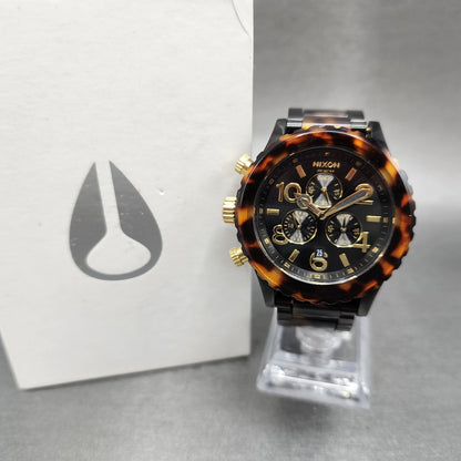 Nixon 4220 Chrono Watch Women 42mm Black Dial Black Tortoise Date New Battery0