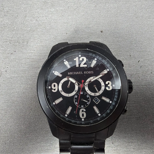 Michael Kors Chronograph Watch Men 51mm Black Dial Black Tone Date MK8196 NewBat0