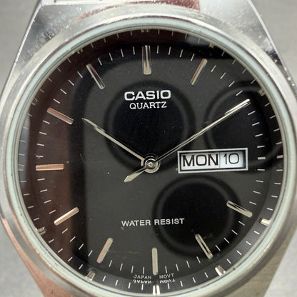 Casio Watch Men 35mm Black Dial Silver Tone Daydate MTP-1240DJ New Battery1