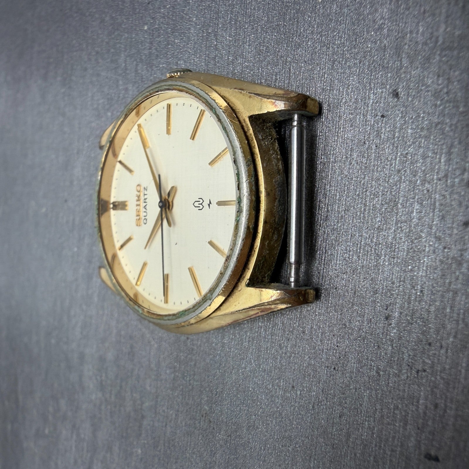 Seiko Watch Men 36mm Champagne Dial Gold Tone Round 7121-8000 New Battery VTG2