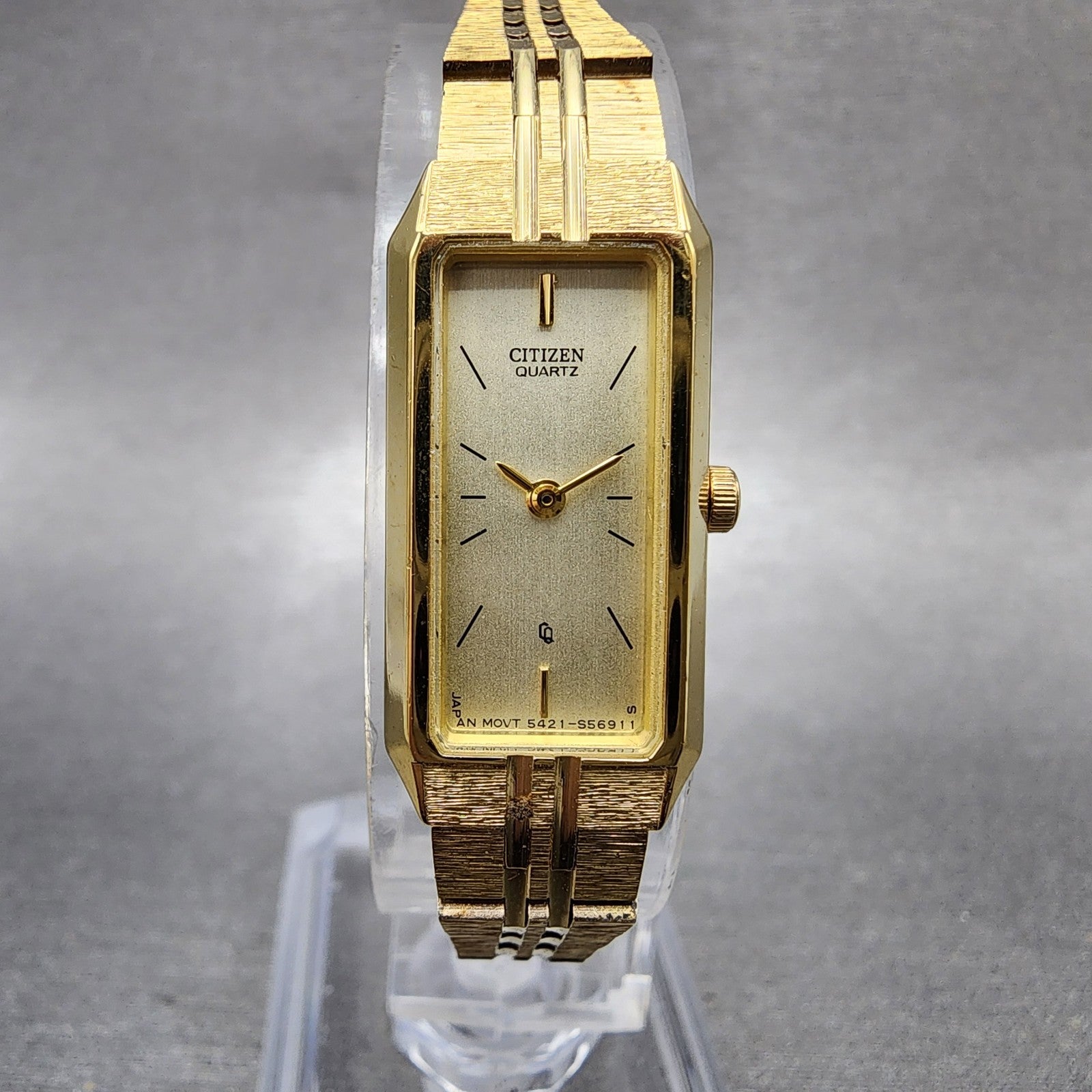 Citizen CQ Tank Watch Women 13mm Champagne Dial Gold Tone Rectangle New Battery0