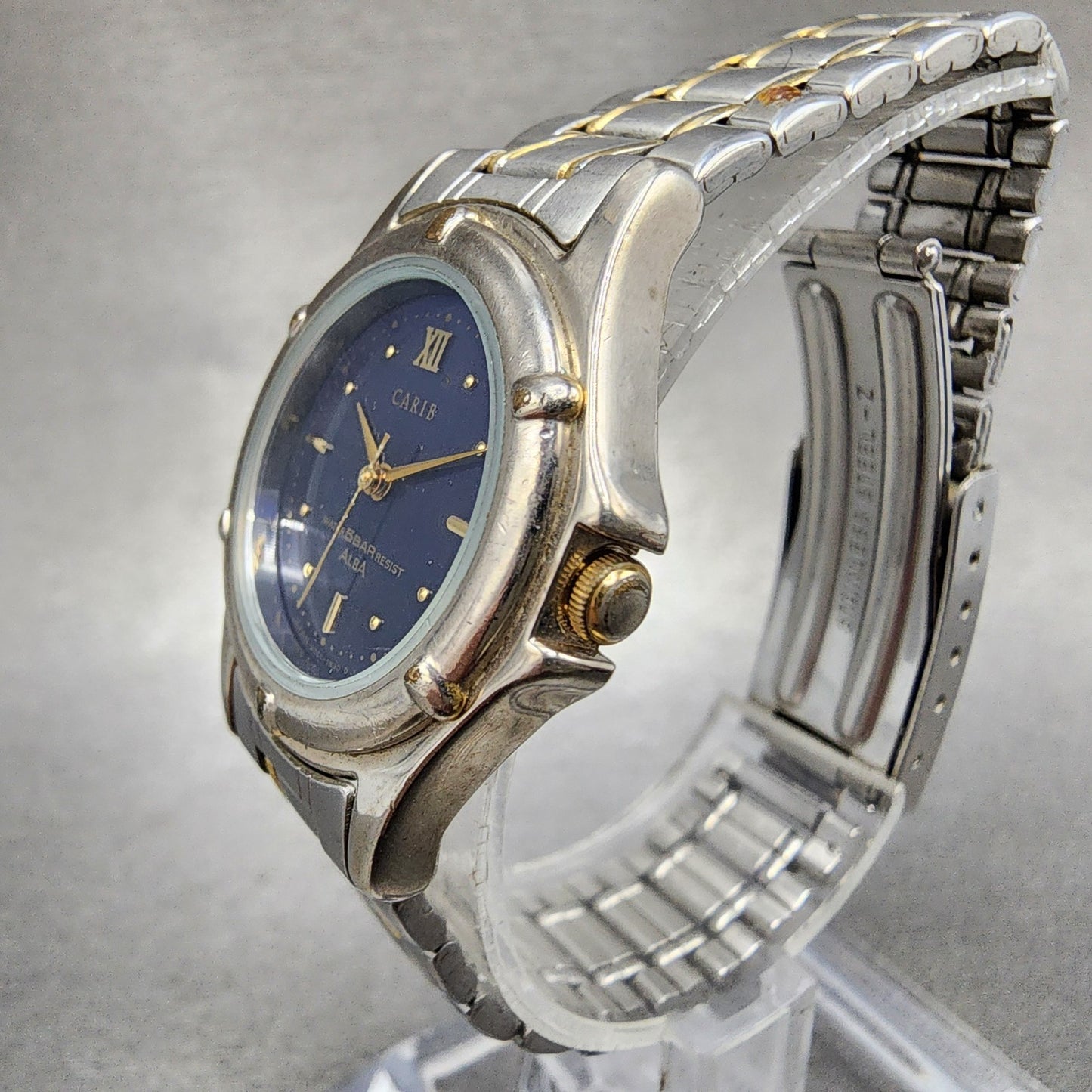 Seiko Alba Carib Watch Women 27mm Blue Dial Two Tone V7011l50 New Battery2