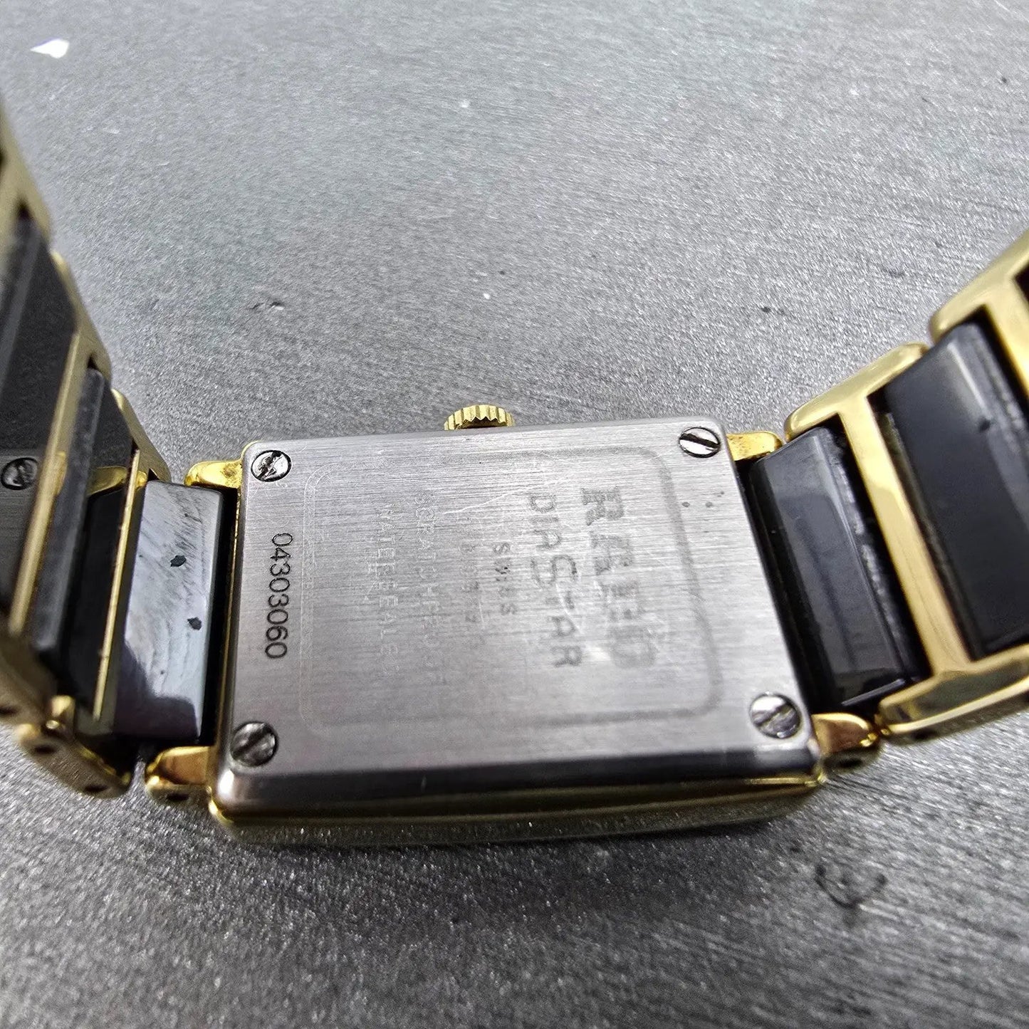 Rado Diastar Tank Watch Women 18mm Black Dial Black & Gold Tone 153.0383.3 Runs9