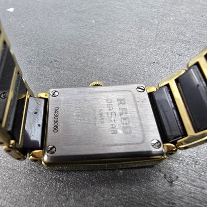 Rado Diastar Tank Watch Women 18mm Black Dial Black & Gold Tone 153.0383.3 Runs9