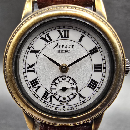 Seiko Avenue Watch Women 24mm White Dial Gold Tone Round 2K22-0090 New Battery1