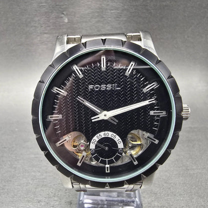 Fossil Twist Watch Men 48mm Black Dial Silver Tone Round ME-1048 New Battery0