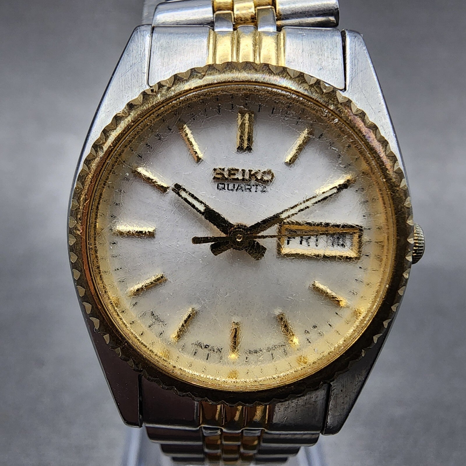 Seiko Watch Women 24mm White Dial Two Tone Daydate Round 7N830041 New Batt B1231