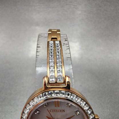 Citizen EcoDrive Silhouette Crystal Watch Women 25mm MOP Dial Rose Gold Tone BA4