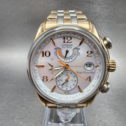 Citizen EcoDrive World Time Watch Women 41mm MOP Dial Two Tone Date Works0