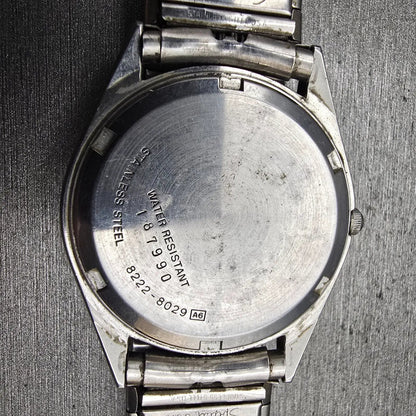 Seiko SQ Watch Men 35mm Silver Dial Silver Tone Date Round 8222-8029 New Battery10