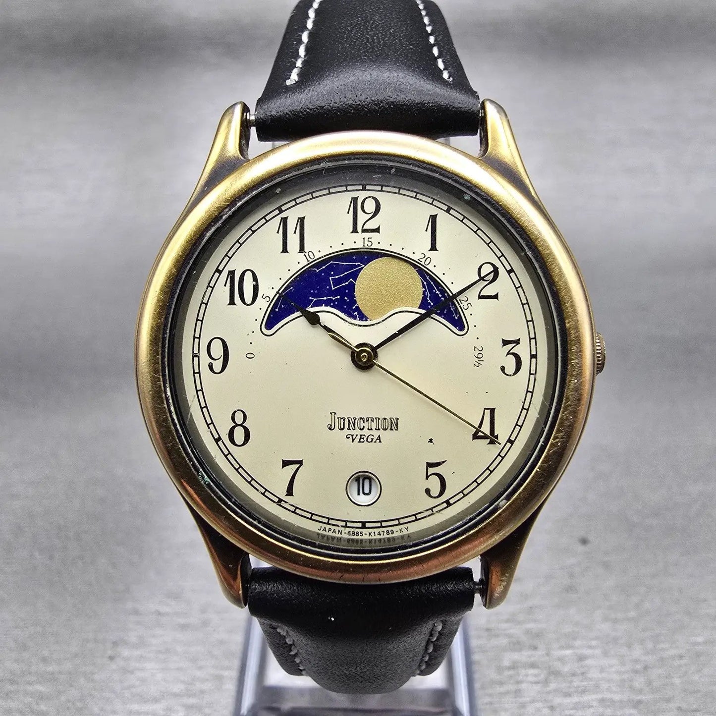 Citizen Vega Junction Moon Phase Watch Men 32mm Champagne Dial Gold Tone NewBat1