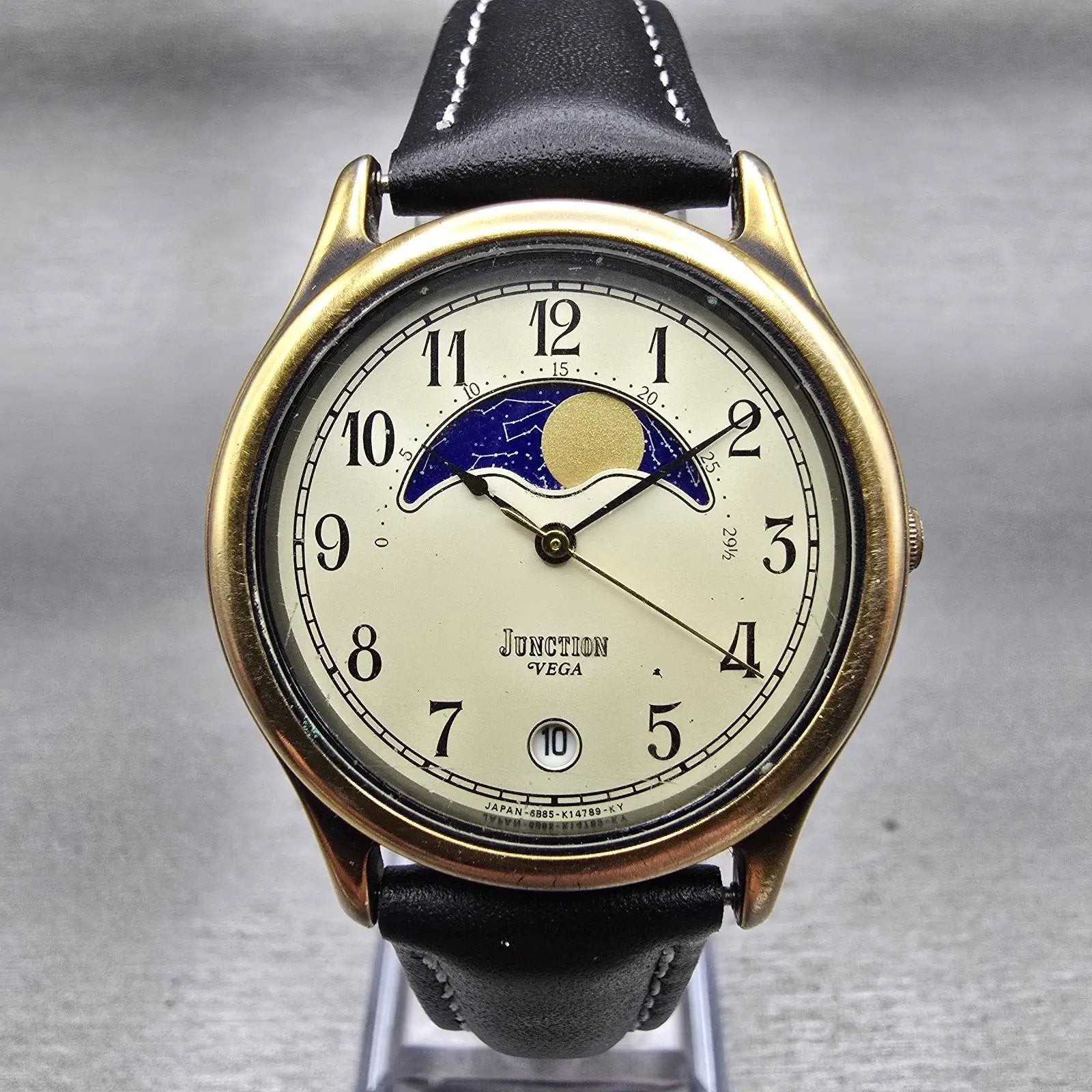 Citizen Vega Junction Moon Phase Watch Men 32mm Champagne Dial Gold Tone NewBat1