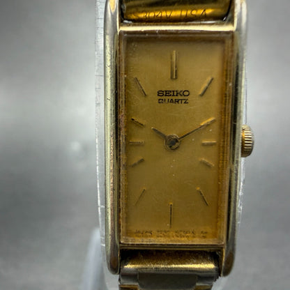 Seiko Tank Watch Women 12mm Champagne Dial Gold Tone 2E20-5239 New Battery GF41