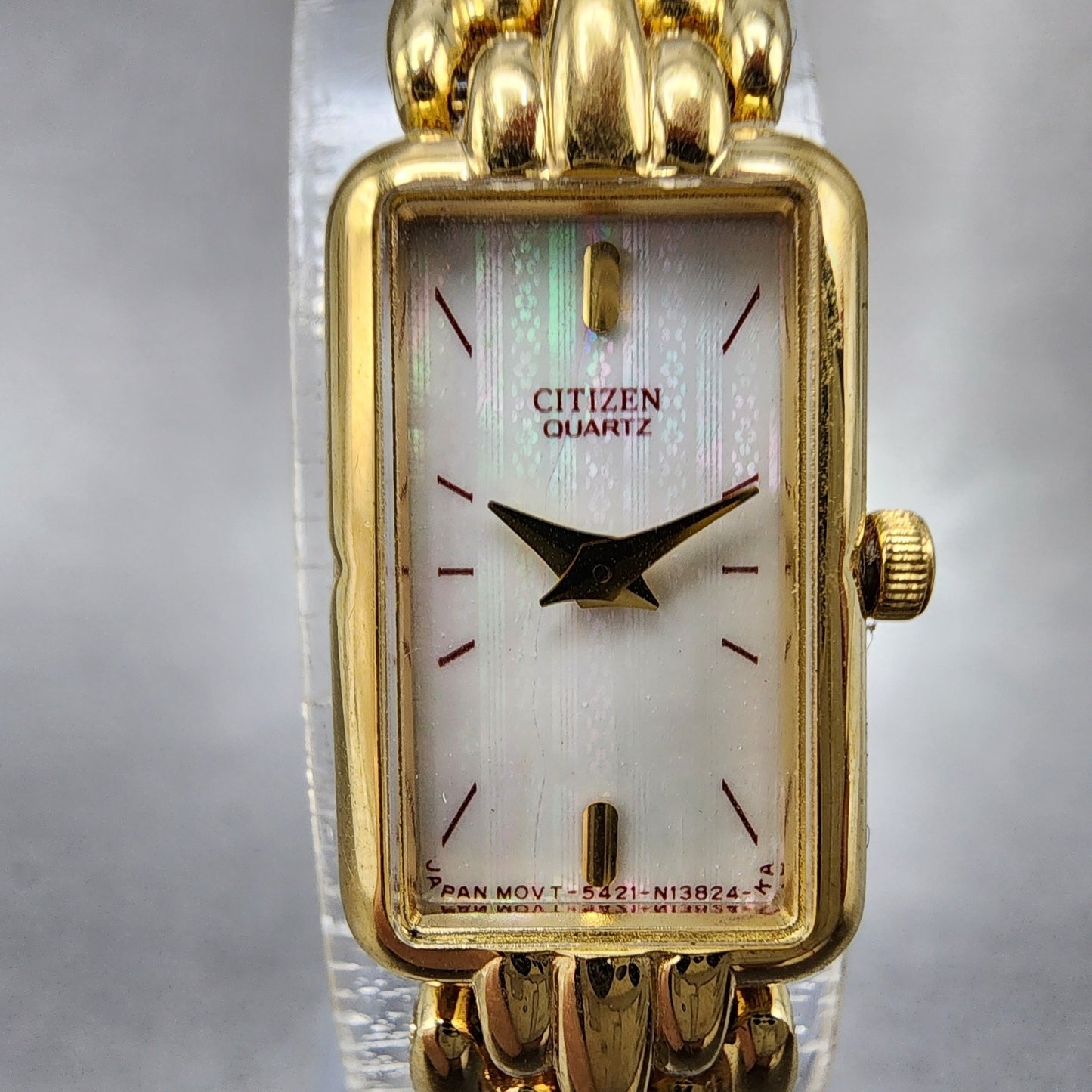 Citizen Tank Watch Women 13mm MOP Dial Gold Tone Rectangle 5421S036505 New Batt1