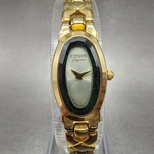 Citizen Elegance Watch Women 15mm Green Dial Gold Tone 5421S49925 New Battery0