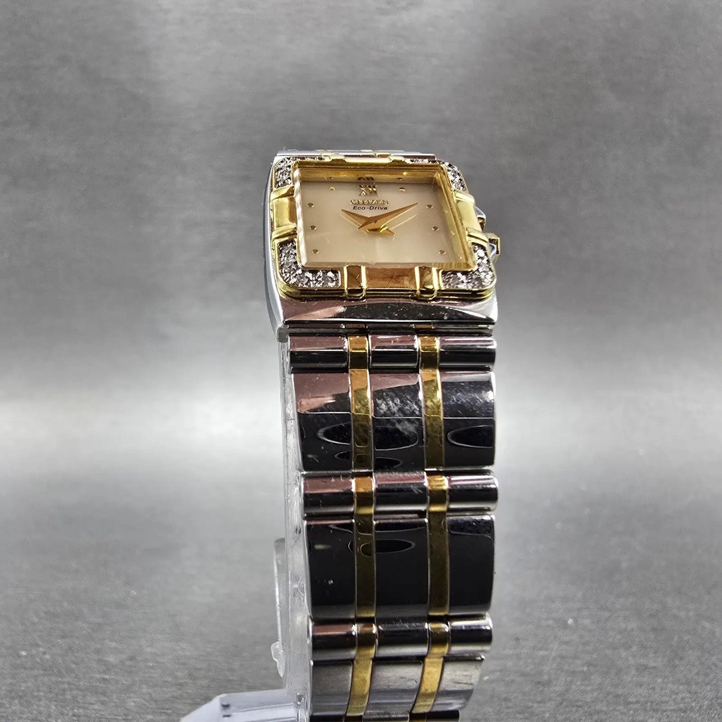 Citizen Eco-Drive Tank Watch Women 20mm Champagne Dial TwoTone B023-S001536 Runs5