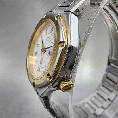 Seiko SQ 100 Watch Women 25mm White Dial Two Tone Daydate 2a230110 New Battery2