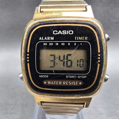 Casio LA670W Digital Watch Women 24mm Black Dial Gold Tone Chrono Alarm New Batt1