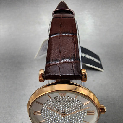 Emporio Armani Gianni Watch Women 32mm Silver Dial Rose Gold Tone Round AR112694