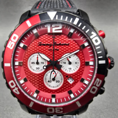 Tommy Bahama Atlantis Chronograph Watch Men 45mm Red Dial Black Tone Date NewBat0