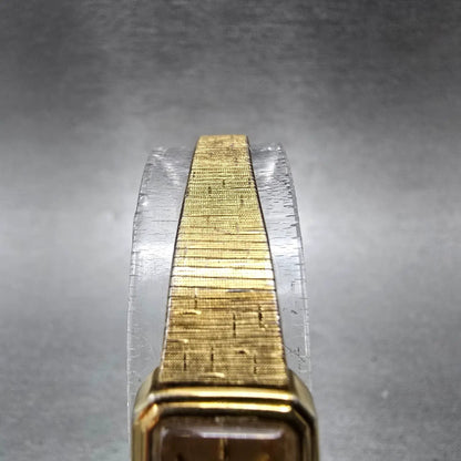 Seiko Tank Watch Women 14mm Gold Dial Gold Rectangle 1320-5770 New Battery VTG4