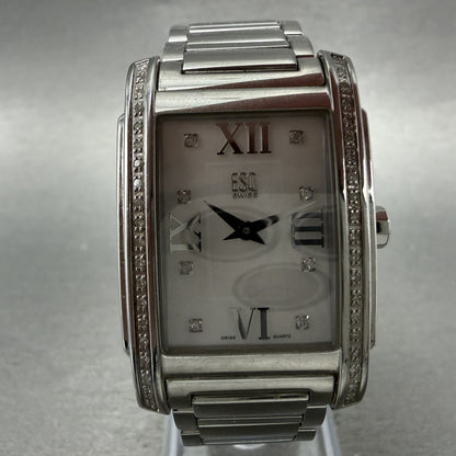 ESQ Tank Watch Women 25mm MOP Dial Silver Tone Rectangle Crystals New Battery1