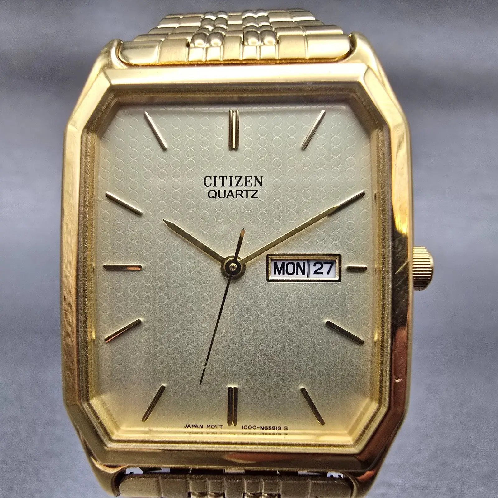 Citizen Watch Men 27mm Champagne Dial Gold Tone Daydate 1000-S63863 New Battery1