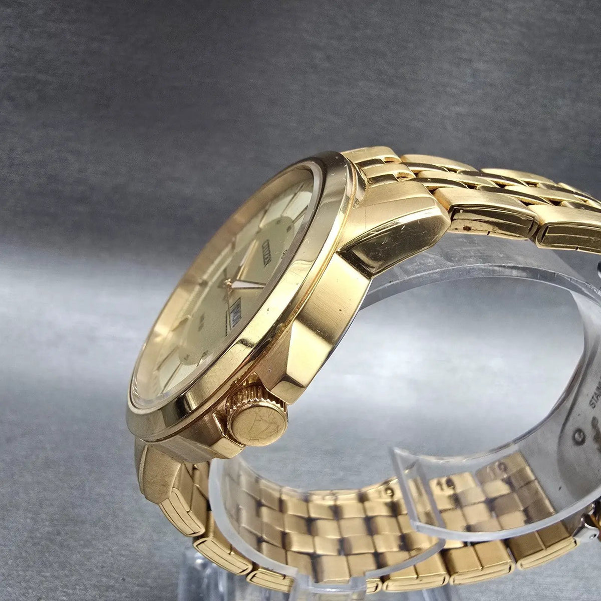 Citizen Watch Men 41mm Gold Dial Gold Tone Daydate 1502-S097835 New Battery2