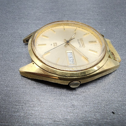 Seiko SQ Watch Men 36mm Champagne Dial Gold Tone Daydate Round 43368089 PARTS6