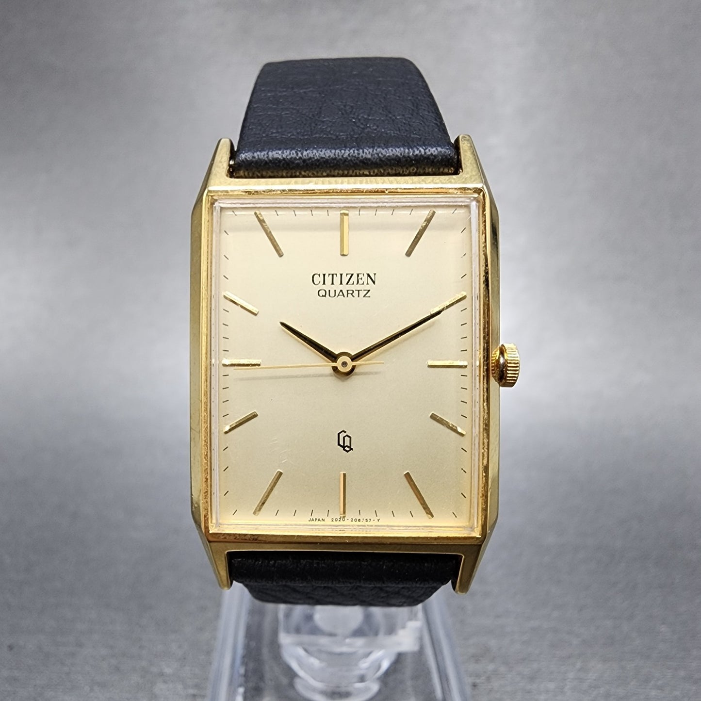 Citizen CQ Tank Watch Women Men 25mm Gold Dial Gold Tone Rectangle New Battery0