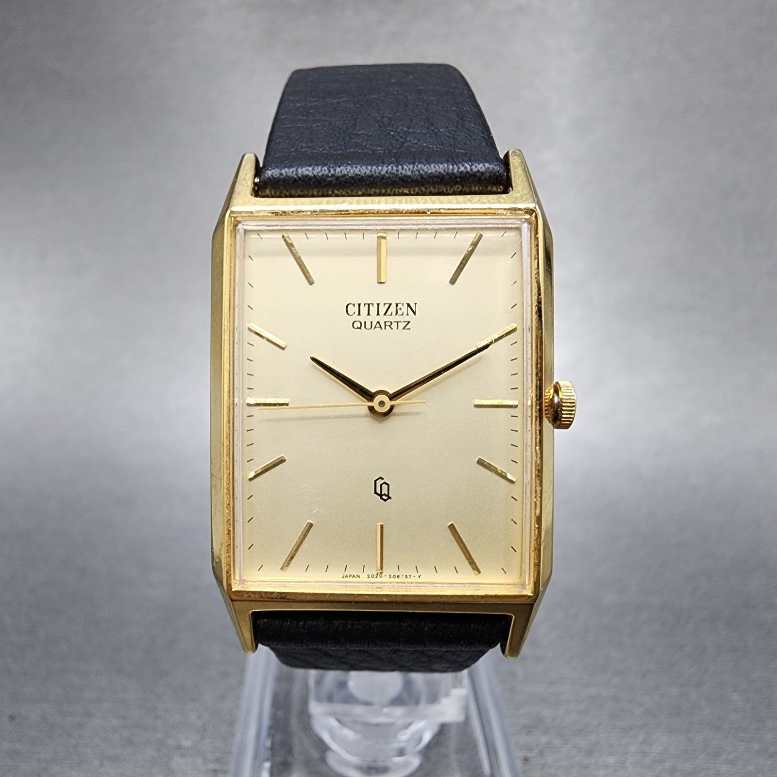 Citizen CQ Tank Watch Women Men 25mm Gold Dial Gold Tone Rectangle New Battery0