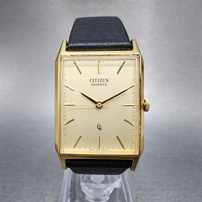 Citizen CQ Tank Watch Women Men 25mm Gold Dial Gold Tone Rectangle New Battery0