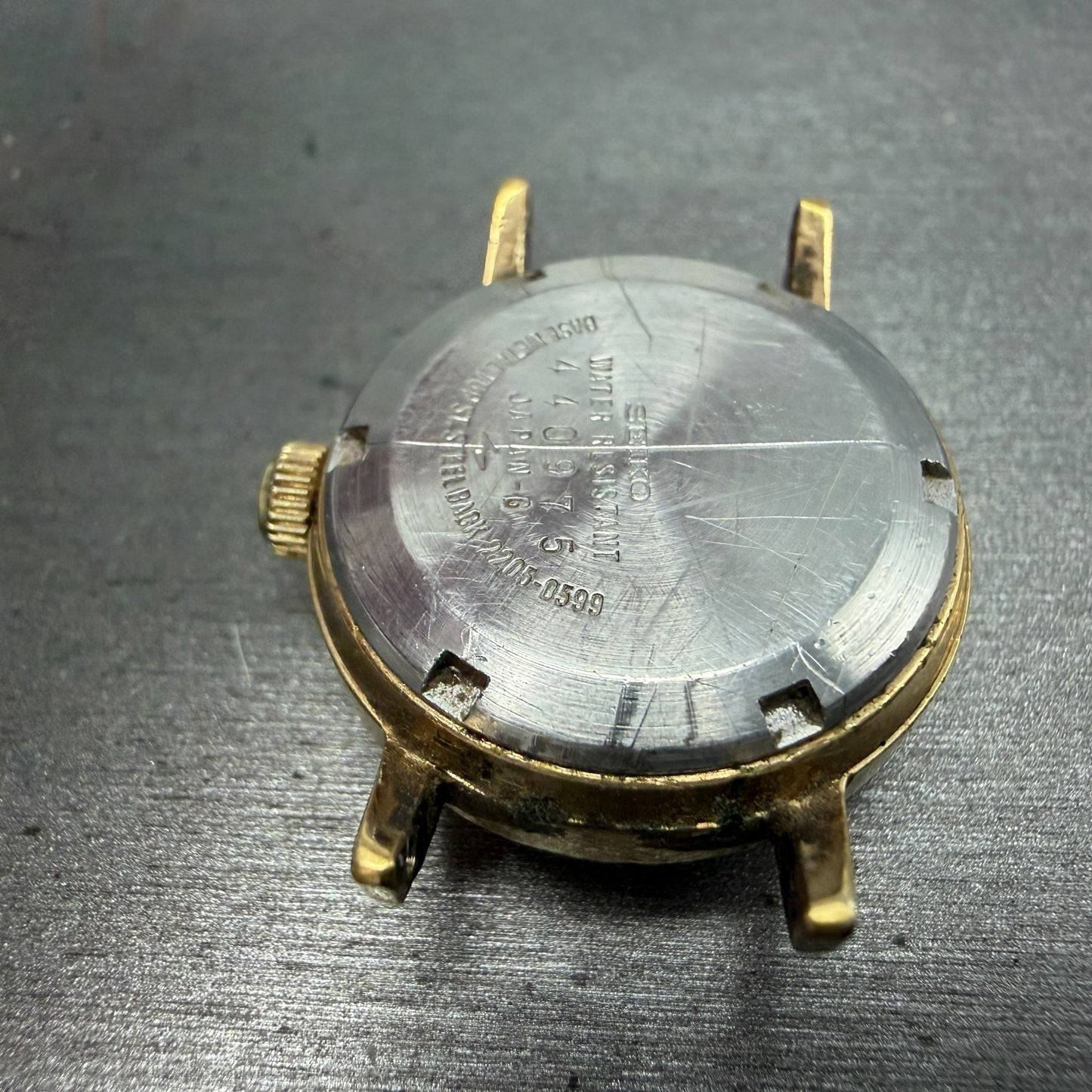 Seiko Automatic Watch Women 24mm Champagne Dial Gold Tone Date 2205-0599 PARTS8