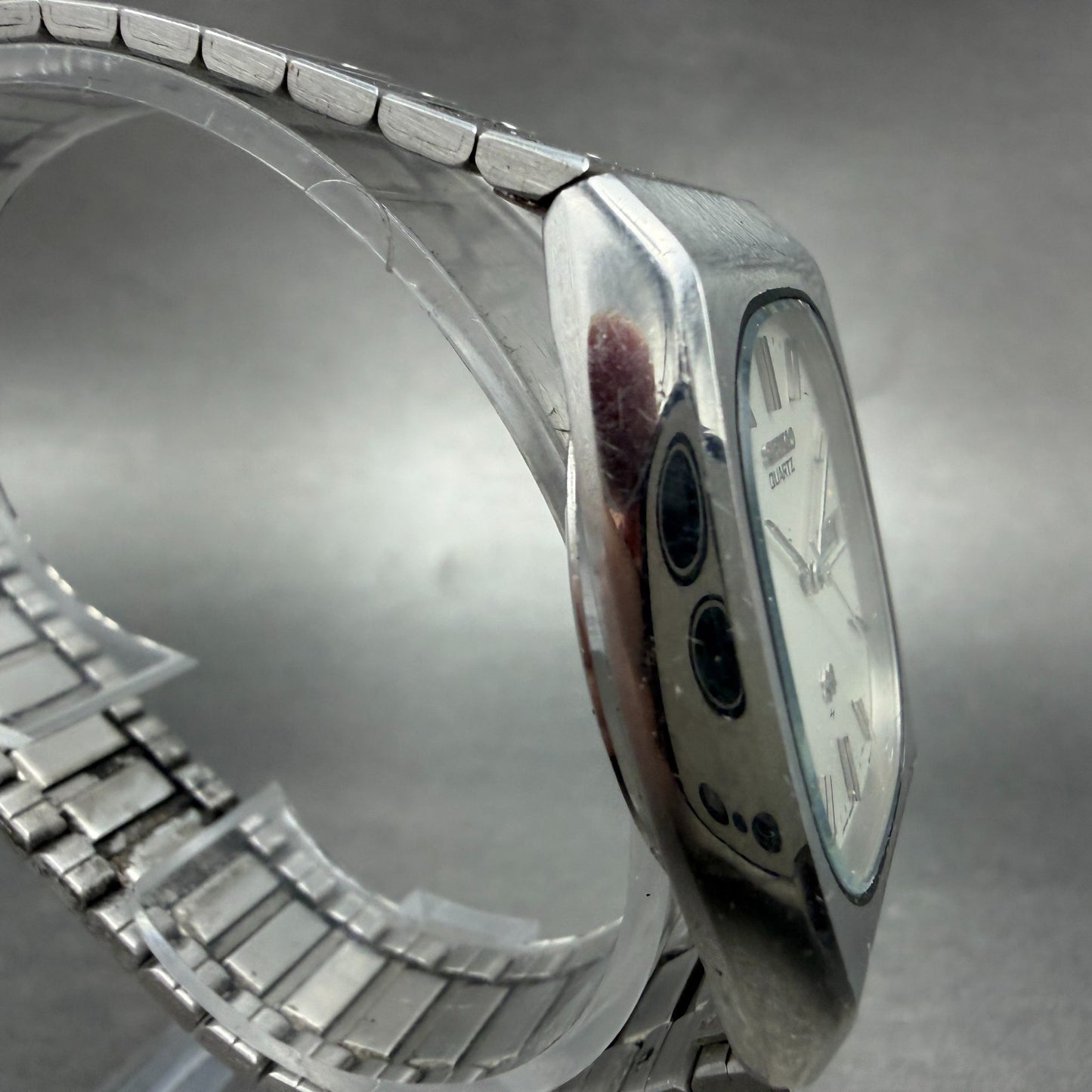 Seiko SQ Watch Men 33mm Silver Dial Silver Tone Daydate Rectangle 6923-5010 PART4