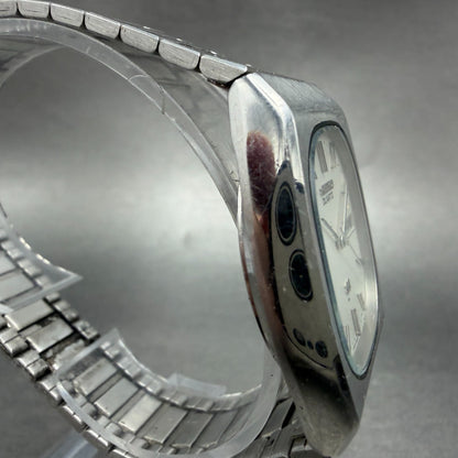 Seiko SQ Watch Men 33mm Silver Dial Silver Tone Daydate Rectangle 6923-5010 PART4