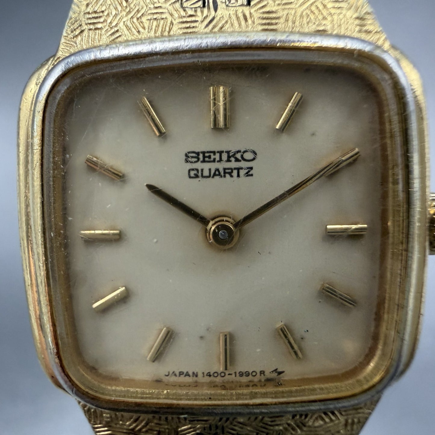 Seiko Watch Women 19mm Champagne Dial Gold Tone Rectangle 1400-6129 New Battery1