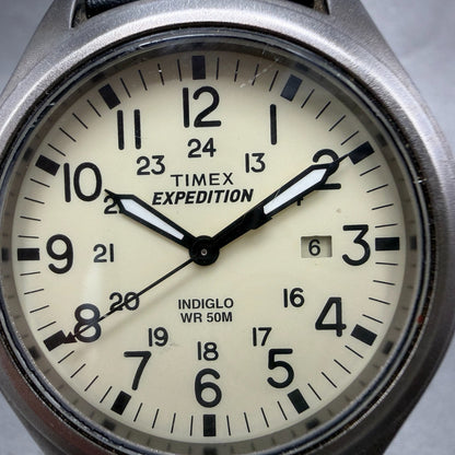 Timex Expedition Scout Watch Men 41mm Cream Dial Silver Tone Date T49963 New Bat1