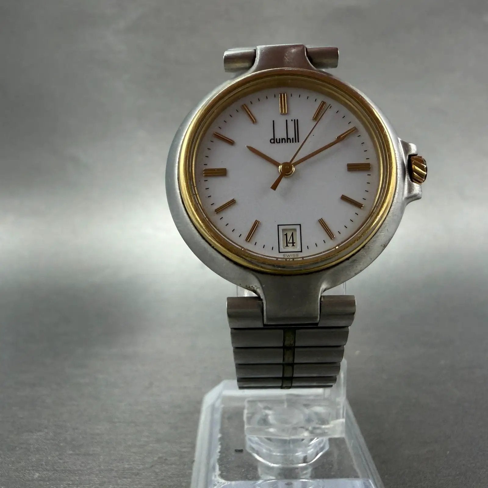 Dunhill Millennium Watch Men 32mm White Dial Two Tone Date Round New Battery5
