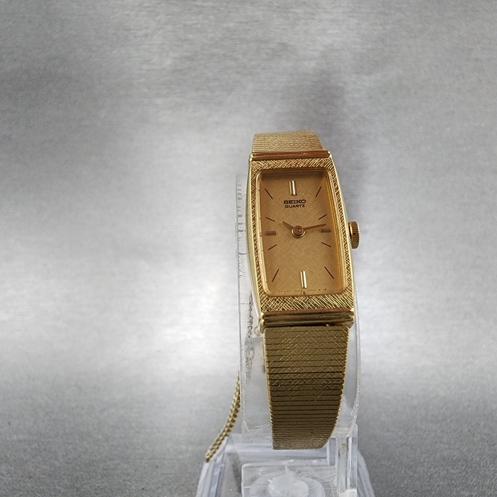 Seiko Watch Women 13mm Gold Dial Gold Tone Rectangle 13206079 New Battery5