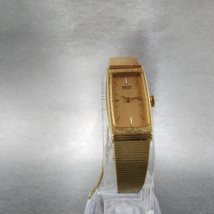 Seiko Watch Women 13mm Gold Dial Gold Tone Rectangle 13206079 New Battery5